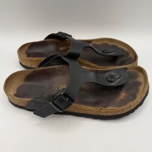 Birkenstock Gizeh Black Leather Thong Sandals‎ Women's Size 38 245